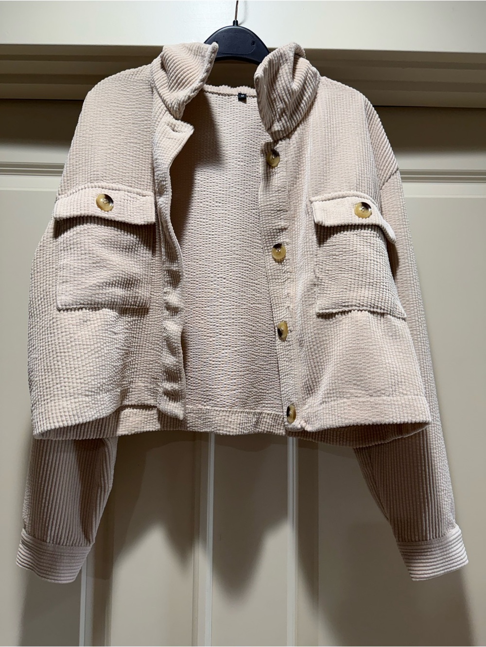 Corduroy Crop Jacket in Light Beige